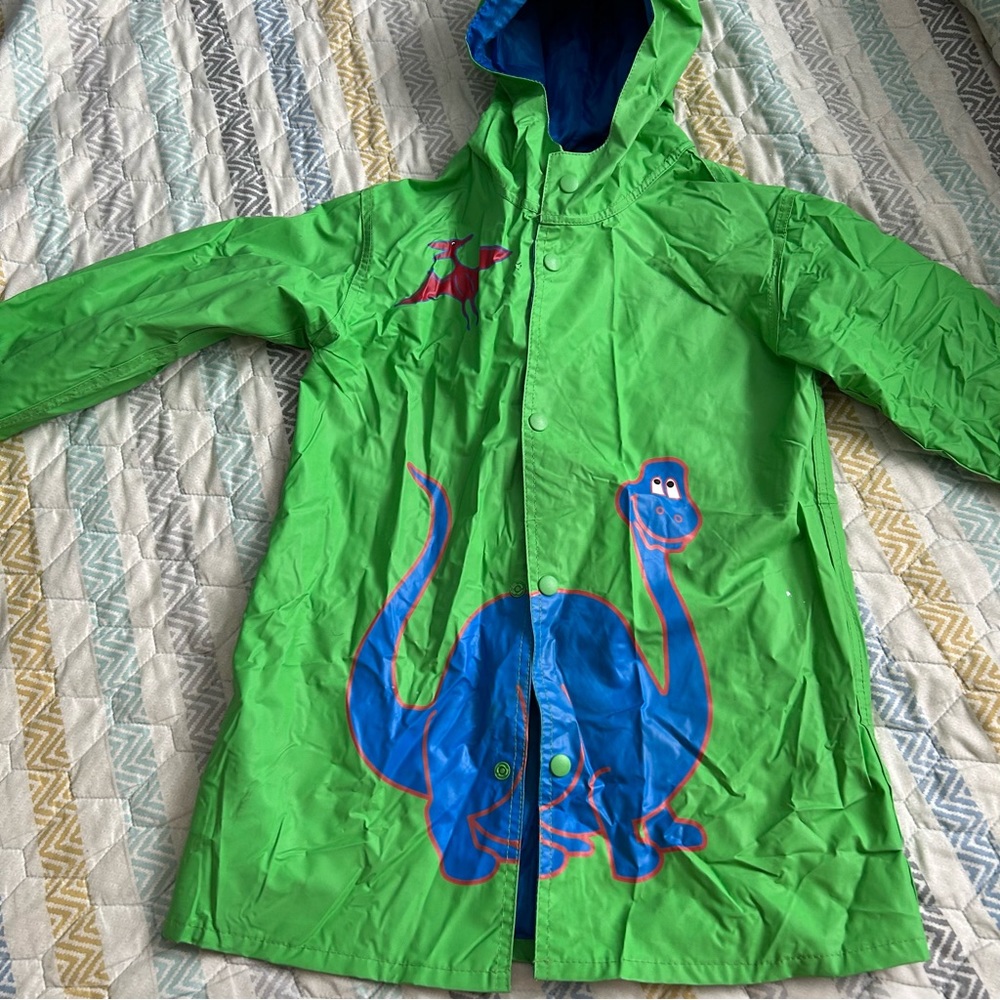 Totes Kids vintage dinosaur rain jacket 5/6 green